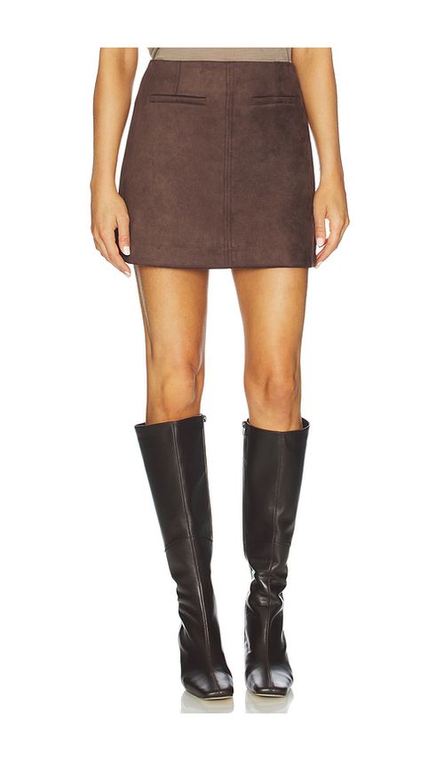 Elodie the Label Elodie Mina Vegan Suede Mini Skirt in Deep Mahogany. XL also in L, M