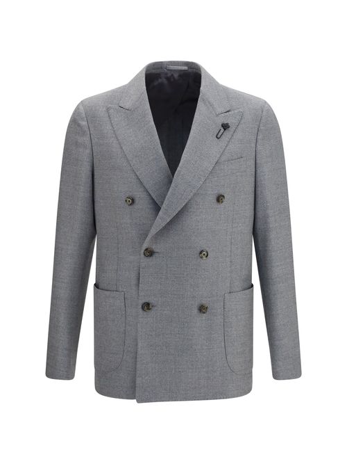 Double-Breasted Wool-Blend Blazer — Gray