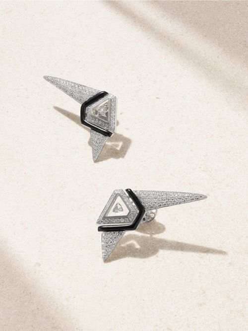 Universe 18-karat White Gold, Diamond And Enamel Earrings - Silver