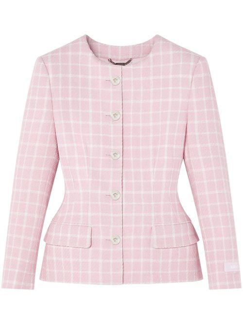 Check-print flared jacket - Pink