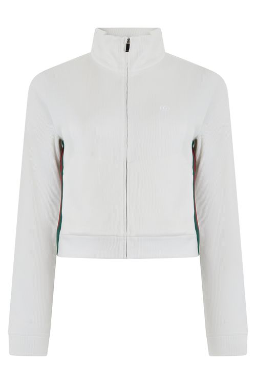 Cotton Ribbed Zip Hoodie with High Collar Cropped Sweatshirt