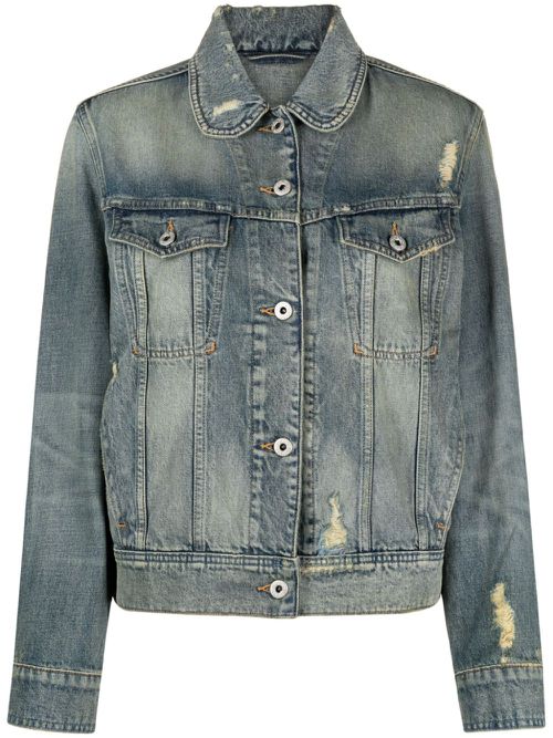 Peter Pan-collar ripped denim jacket - Blue