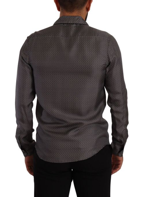 Silk Geometric-Patterned Shirt — Gray