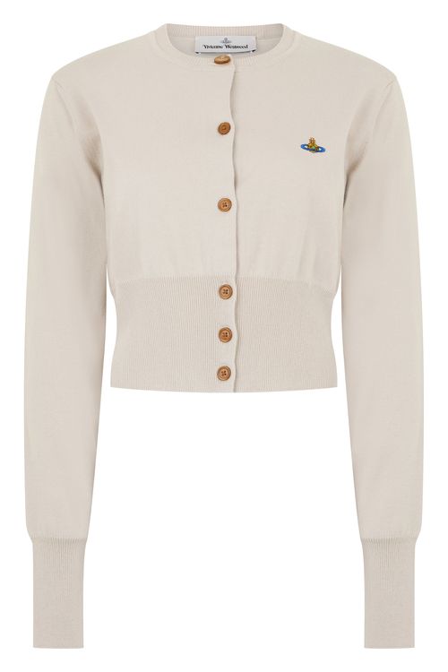 Cropped Button-Up Cardigan with Embroidered Logo
