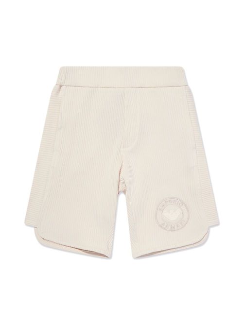 Logo-embroidered ribbed shorts - Neutrals