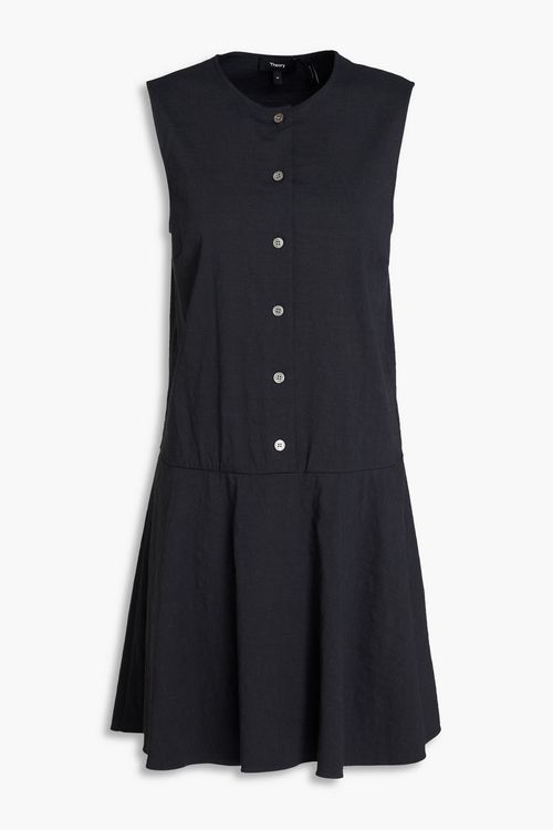 Linen-blend mini dress - Blue - M