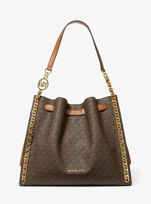 Mina Large Signature Logo Chain Shoulder Bag in Brown - One Size