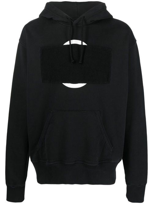 Patch design cotton hoodie - Black