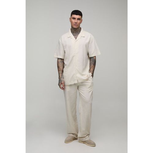 BoohooMAN Mens Tall Holiday Linen Blend Oversized Shirt & Relaxed Trouser Set - Natural Viscose - Large