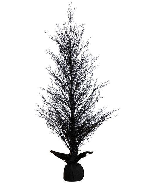 5ft Pre-Lit Halloween Black Twig Artificial Fall Tree In Burlap  Planter With 85 Warm White LED Lights