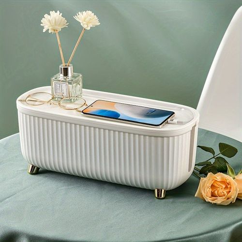 TEMU Pp Material Cable Management Box With Lid - Clutter-free Desktop Organizer, Secure Cord Storage, Durable Plastic, Home Organization Basket