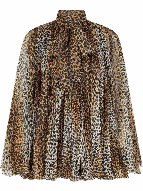 Leopard print pleated mini dress - Brown