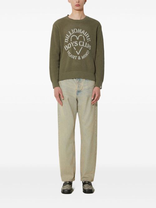 Heart-logo knit sweater - Green