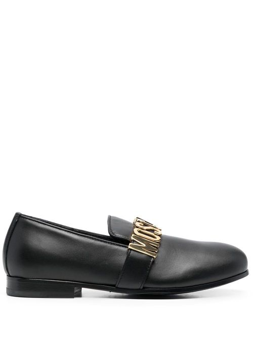 Logo-plaque leather loafers - Black