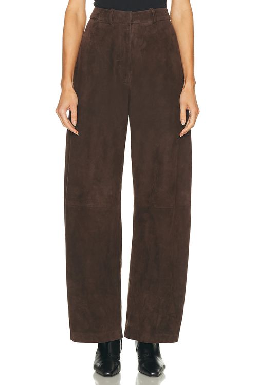 NOUR HAMMOUR Barrel Suede Pant in Mocha - Brown.  42 also in
