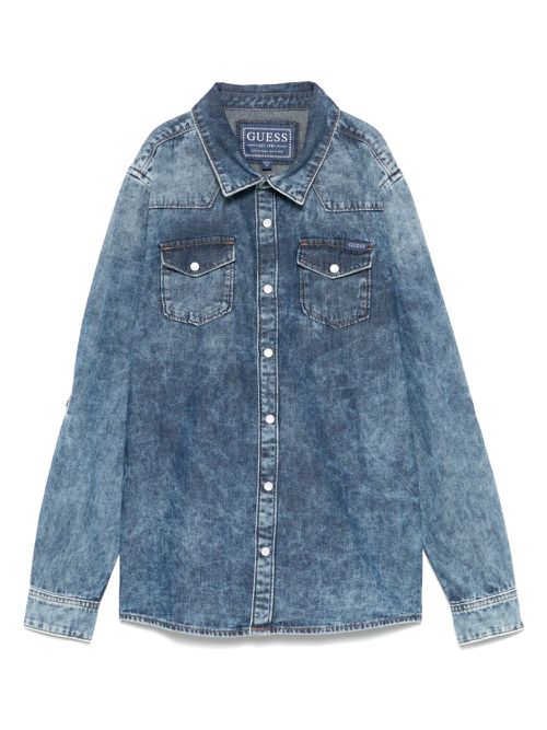 Guess kids logo-patch shirt - Blue