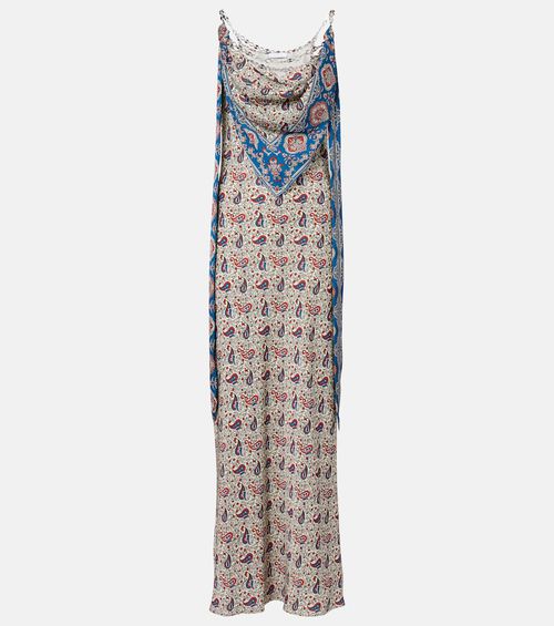 Paisley scarf-detail satin slip dress