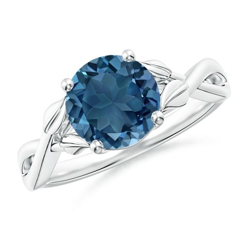 Angara 2.35 Carats Nature Inspired London Blue Topaz Crossover Ring with Leaf Motifs in Platinum