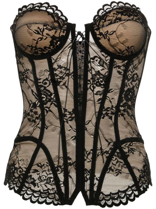 Floral-lace bustier top - Black