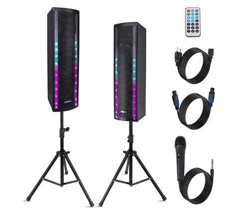 Portable Bluetooth Pa Speaker System - 3-Way Active & Passive Outdoor Bluetooth Speaker Portable Pa System w/ Microphone In, Party Lights, Fm Rad