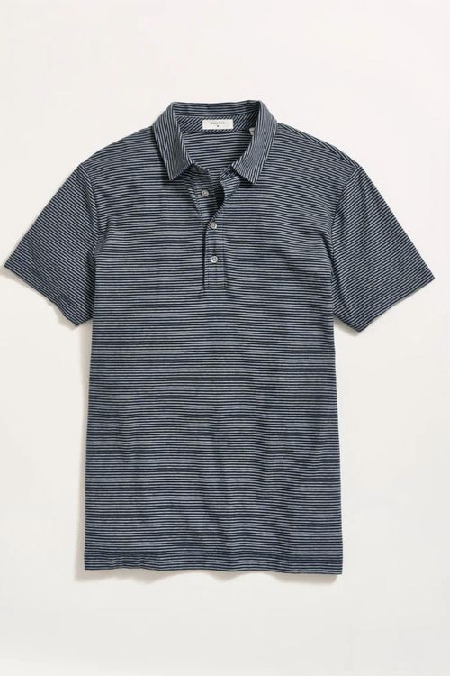 Men's Stripe Pensacola Polo Shirt In Carbon Blue/silver
