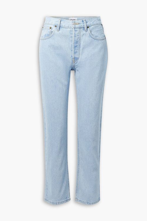 Tate checked wool-trimmed high-rise straight-leg jeans
