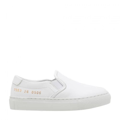 Kids White Leather Slip On Sneakers