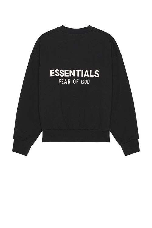 Fear of God ESSENTIALS Classic Fit Fleece Crew Neck Sweatshirt in Jet Black - Black.  XL also in L