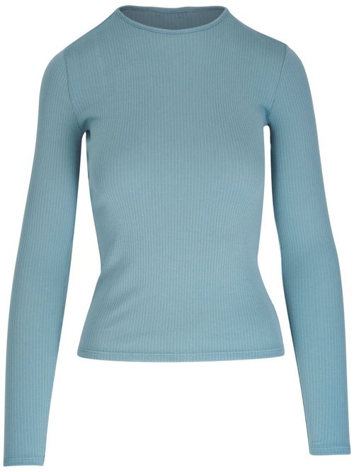 Ribbed-knit cotton T-shirt - Blue