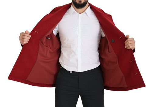 Virgin Wool Double-Breasted Blazer — Red