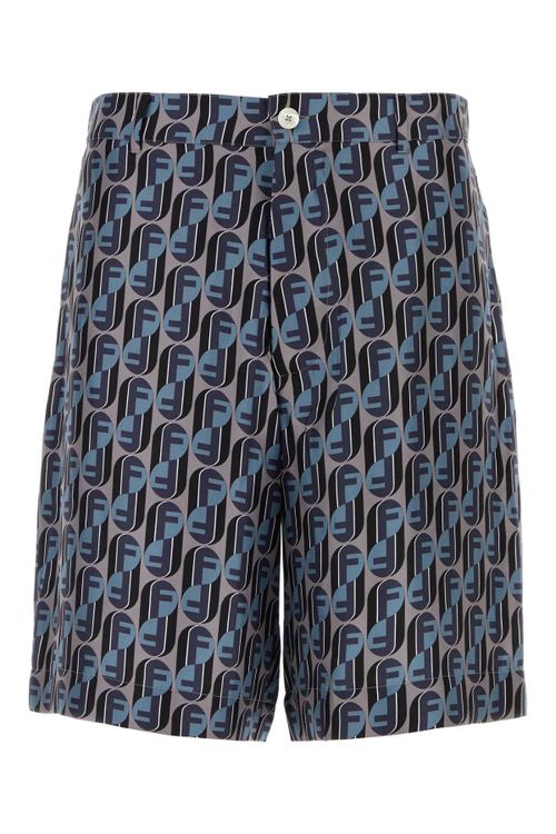 Printed Silk Bermuda Shorts — Blue