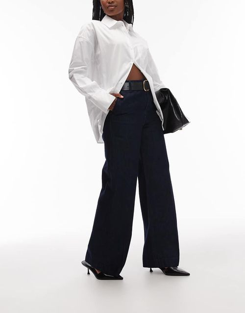 Pleated front tailored pants in navy
