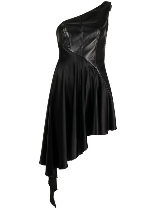 One-shoulder faux-leather dress - Black