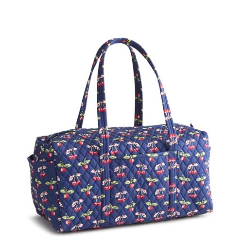 Vera Bradley Women's Premium Cotton Original Duffel Bag – Carry On Weekender Travel & Gym Bag – Cherry Picking