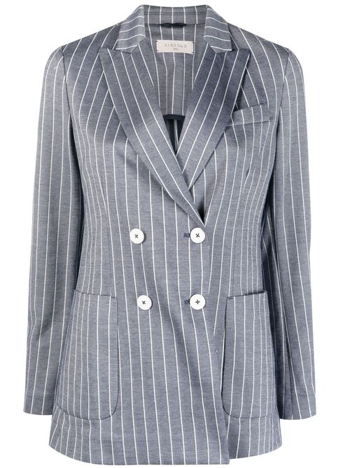 Pinstripe Cotton Blazer — Blue-grey