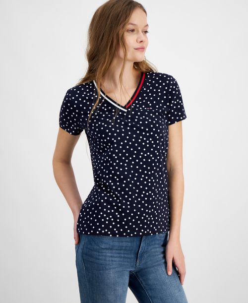 Women's Dot-Print Signature V-Neck Top - Sky Cap/br