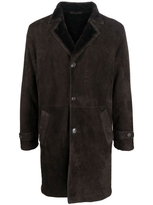 Single-breasted suede coat - Brown