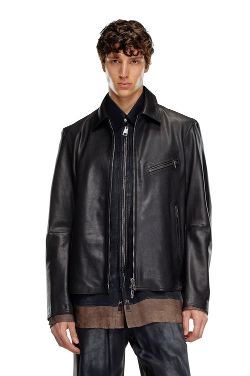 Leather jacket with embossed Oval D - Leather jackets - Man - Black