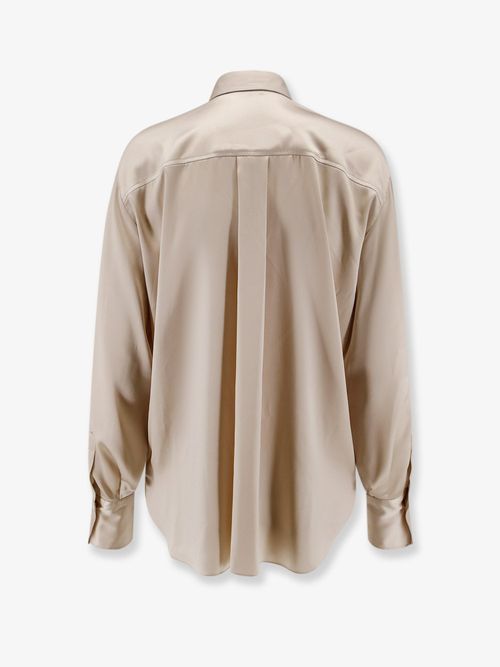 Monili-Embellished Silk Silk Shirt — Beige