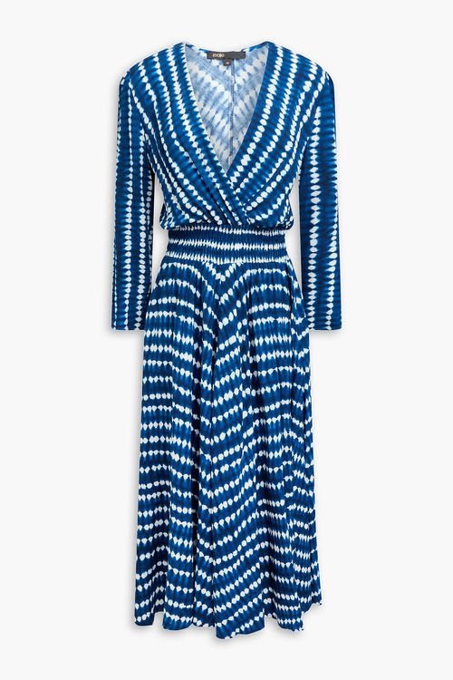 Maje - Wrap-effect tie-dyed woven midi dress - Blue - FR 34