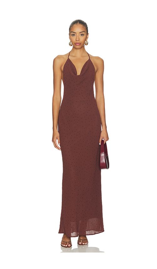 SNDYS Nadene Diamante Halter Maxi Dress in Wine. M. Also in