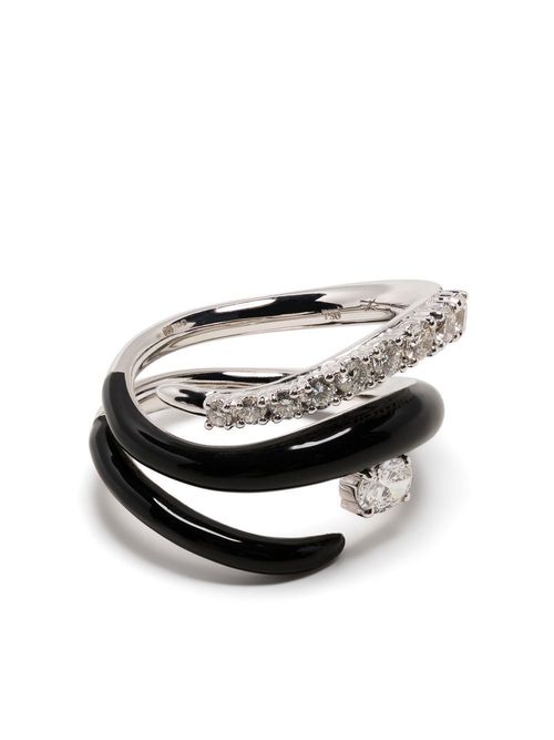 18kt white gold diamond and enamel ring - Silver