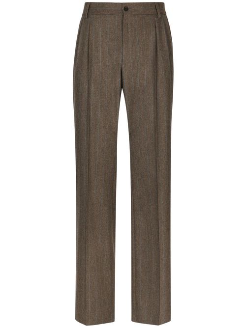Pinstripe wide-leg flannel trousers - Brown