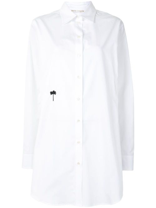 Palm-tree motif long-line shirt - WHITE BLACK