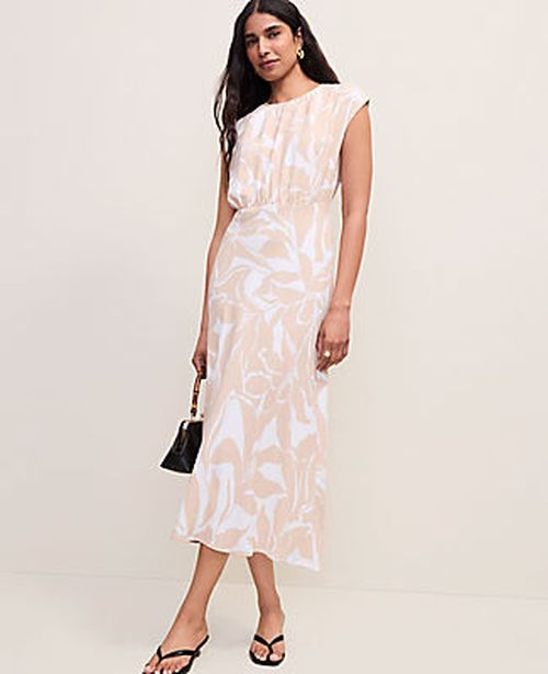 Ann Taylor Floral Gathered Midi Dress