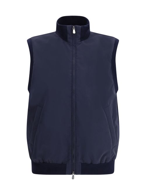 Two-Way Zip Sleeveless Vest — Navy