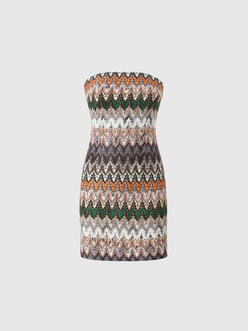 Missoni - Viscose and Cotton Lamé Mini Dress with Lace Motif, Women, Green& Brown