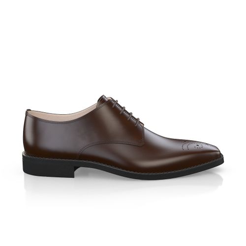 Custom Men's Derby Dress Shoes Toe Cap Handmade in Italy - Caramel Brown Leather - Laces, for Tuxedo - GIROTTI