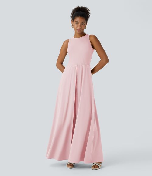 Breezeful™ Zipper Sleeveless Pocket Contrast Quick Dry Jumpsuit  - Primrose Pink