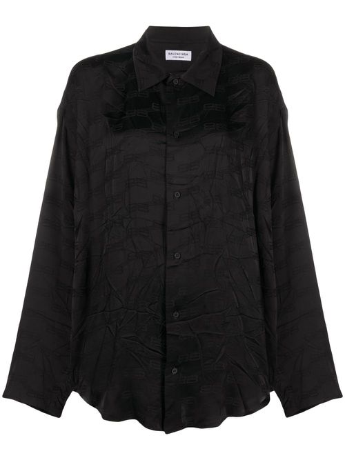 Long-sleeve jacquard-logo shirt - Black
